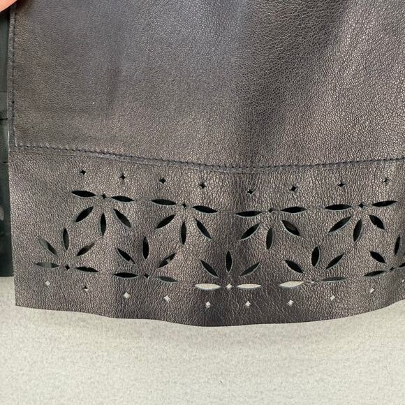 Doncaster Leather Jacket Women's 10 Black Open Leather Laser Cut Trim Lined EUC - Picture 9 of 12